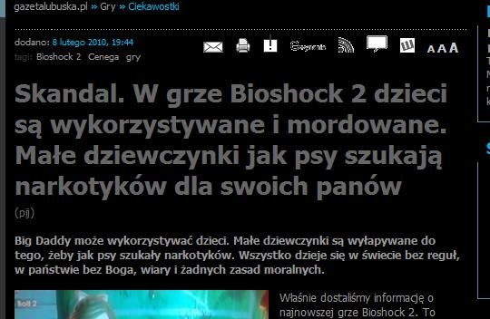 BioShock 2: Gra dla satanistów! Czyli kilka słów o tym, jak prowokacja zmienia się w międzynarodowy obciach