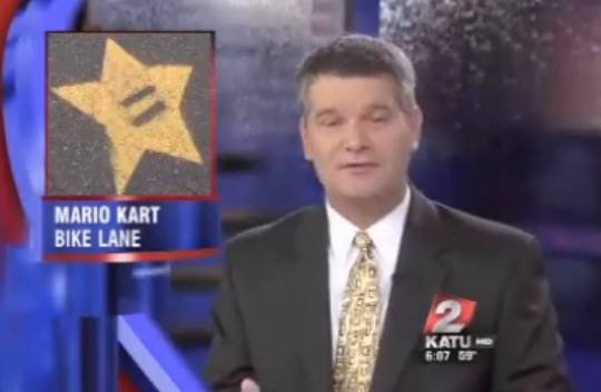 Power-upy z Mario na ścieżkach rowerowych w Portland