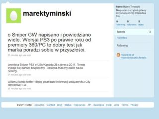 Marek Tymiński, prezes City Interactive, z kontem na Twitterze