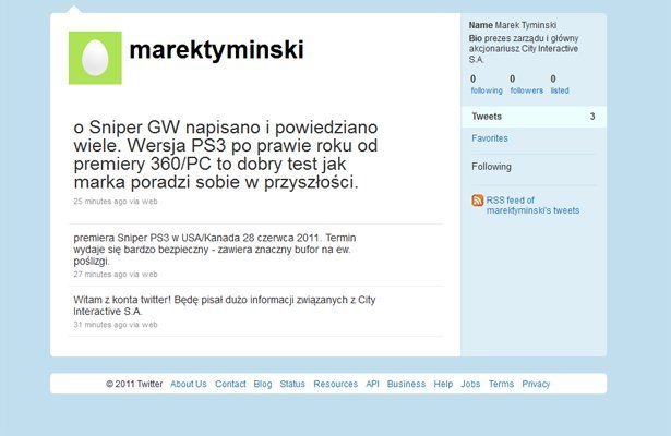 Marek Tymiński, prezes City Interactive, z kontem na Twitterze