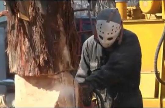 Ten facet, korzystając z piły mechanicznej i koparki, rzeźbi w pniu postać z gry. Zgadnij jakiej… [ WIDEO]