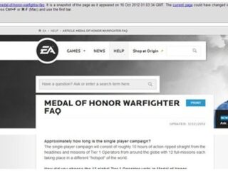 Medal of Honor: Warfighter – EA usuwa informację o&nbsp;długości kampanii z&nbsp;FAQ