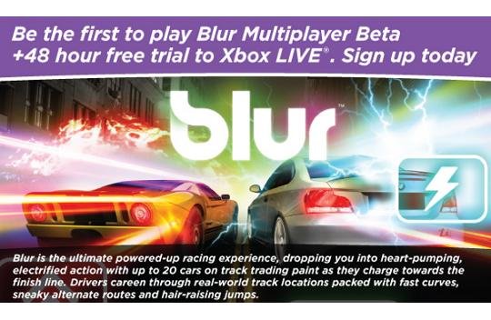 Blur: Kody kody kody. Do bety. Bety? Bety! 499 sztuk. BONUS: darmowy dostęp do Xbox Live Gold na 48 godzin