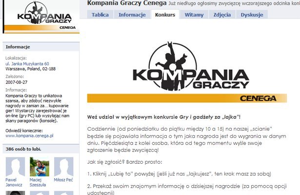 Kompania Graczy: „Polub” profil na Facebooku, zgarnij nagrody