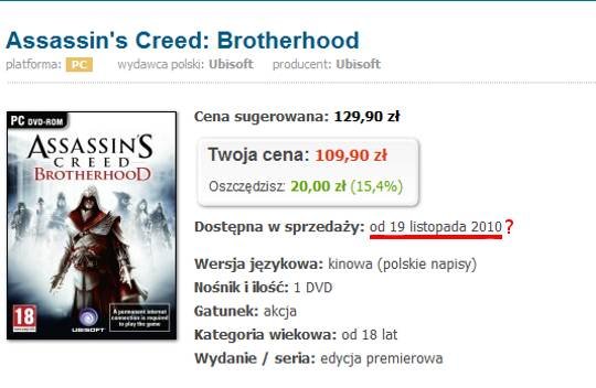 Assassin´s Creed: Brotherhood ? co z premierą PC?