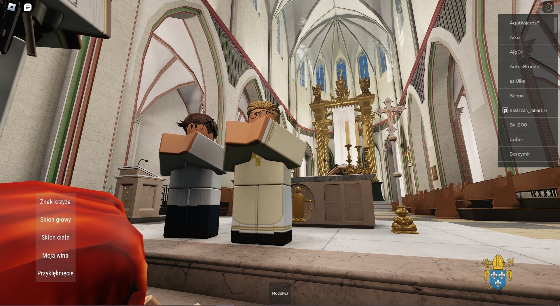 Dwóch księży w Roblox stoi na ołtarzu.