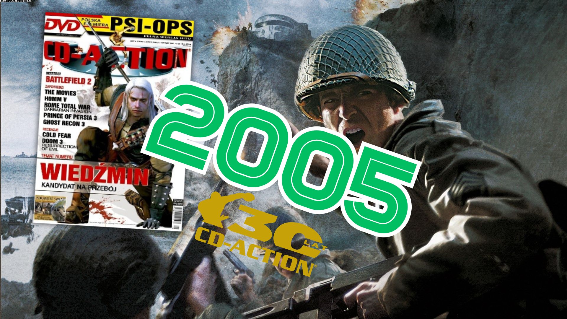 Pierwsza okładka CD-Action z&nbsp;wiedźminem, wielka obniżka cen magazynu i&nbsp;najlepsza drugowojenna strzelanka w&nbsp;historii. Przypominamy najważniejsze wydarzenia z&nbsp;2005 roku [30 LAT CDA]