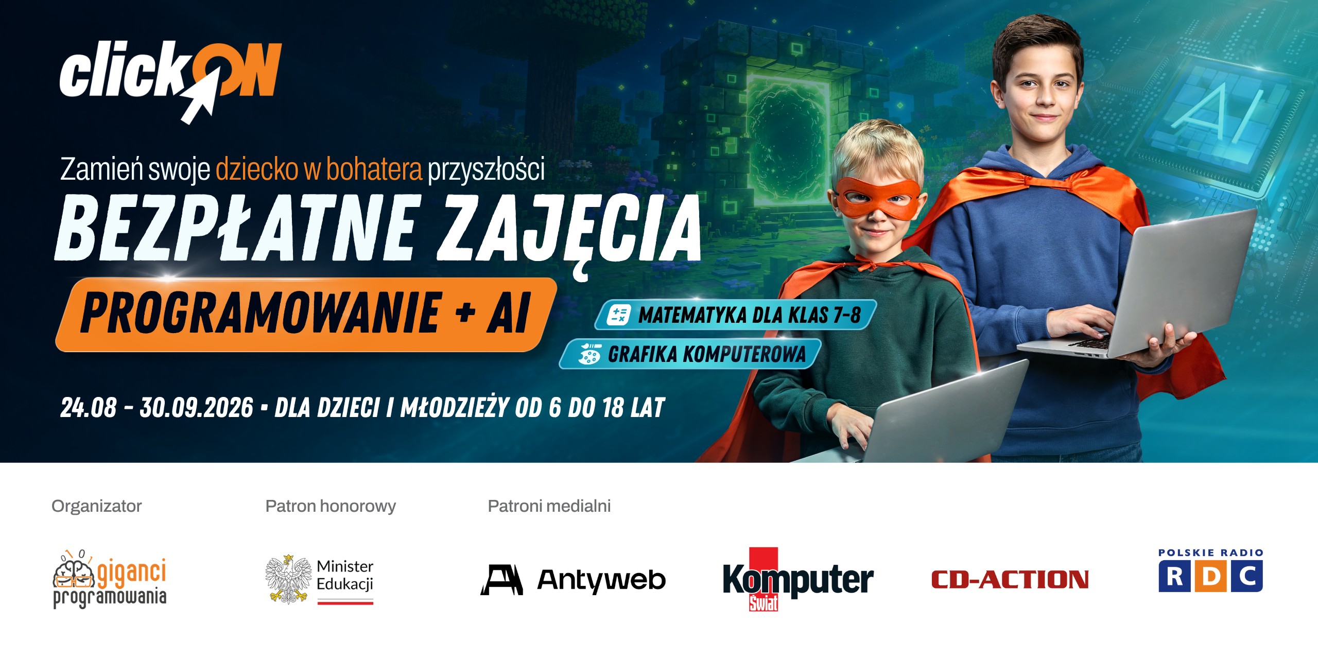 Jak przygotować dziecko do&nbsp;zawodów, których&nbsp;jeszcze nie&nbsp;znamy?Rusza kolejna edycja bezpłatnych warsztatów clickON